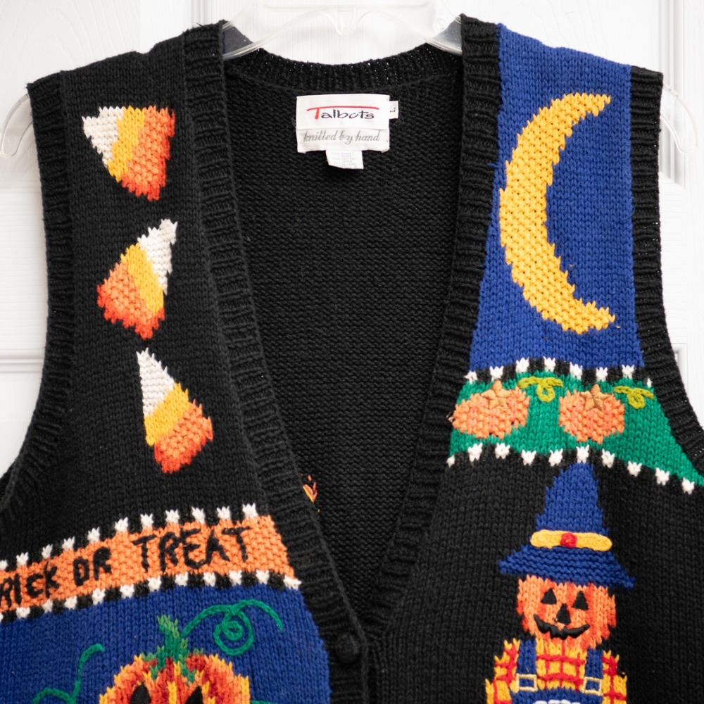VTG Halloween Sweater Vest Talbots Hand Knitted Y2K GrannyCore 90s Whimsigoth - Picture 3 of 7